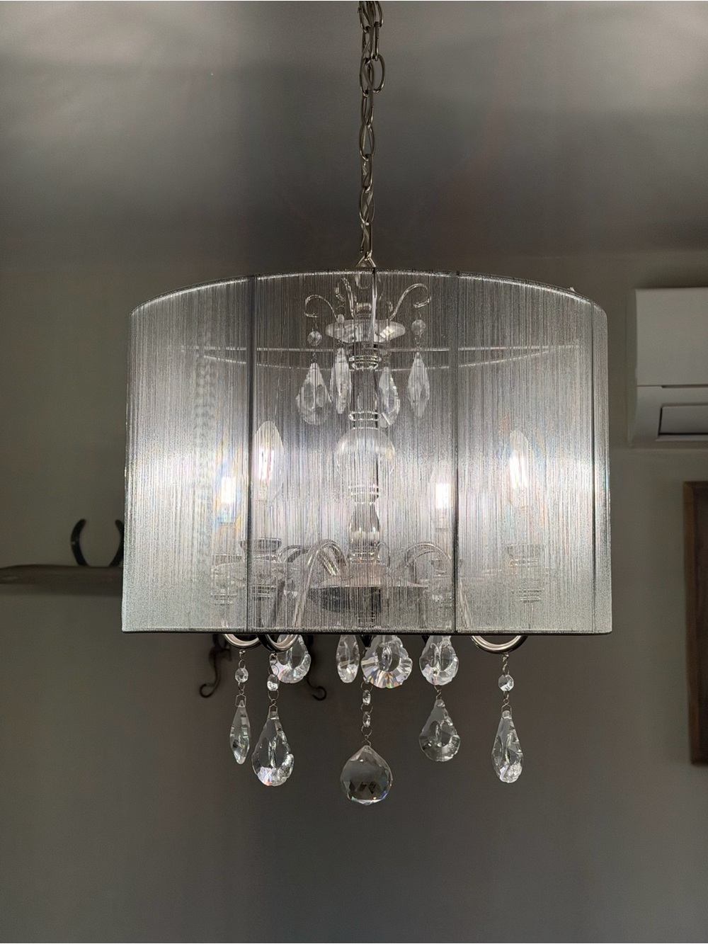 Drum Crystal Chandelier Pendant - Silver and Clear